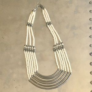 Vintage bone and silver tribal bib necklace